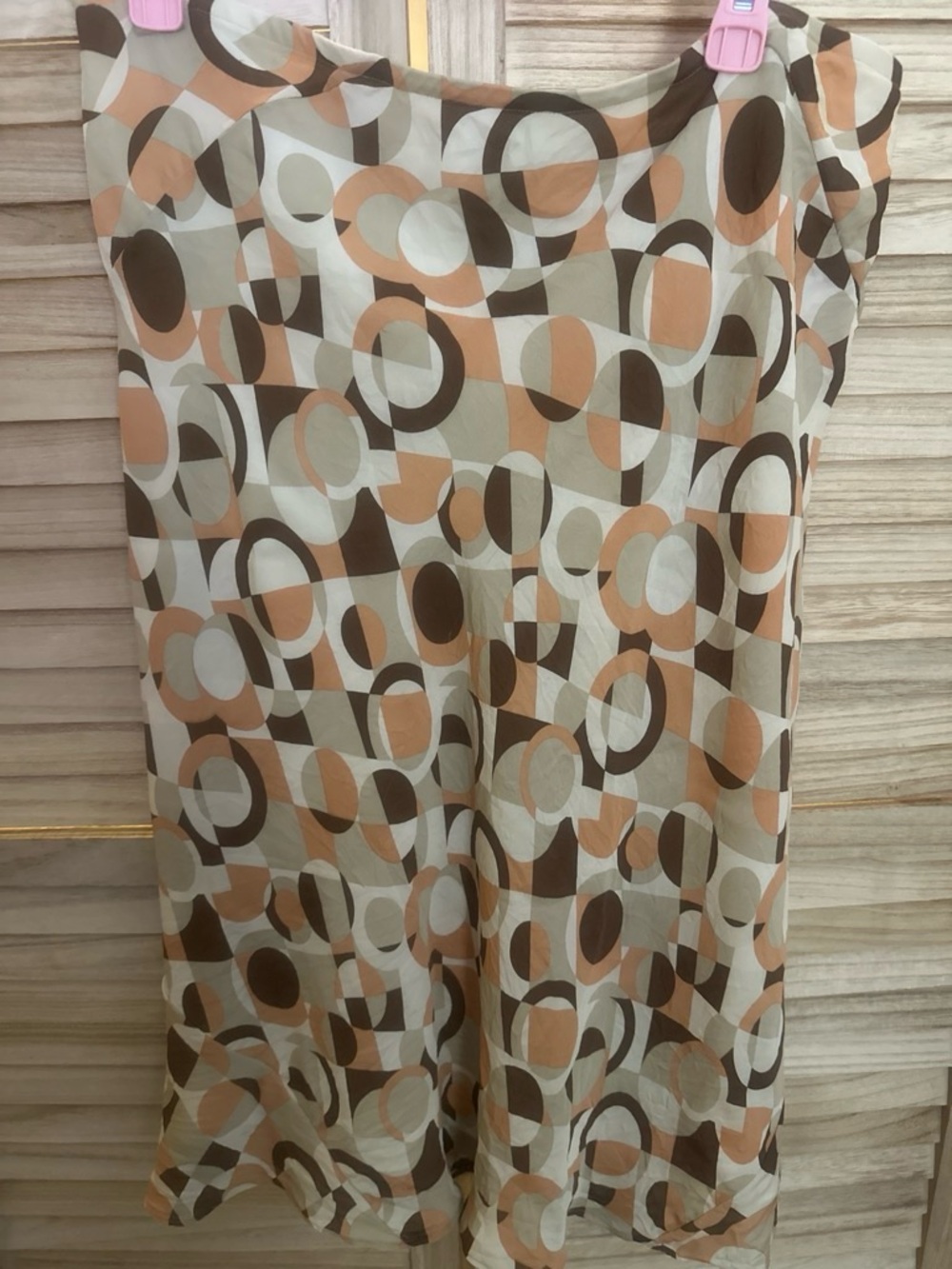 Geometric Print A-Line Skirt in Beige and Brown